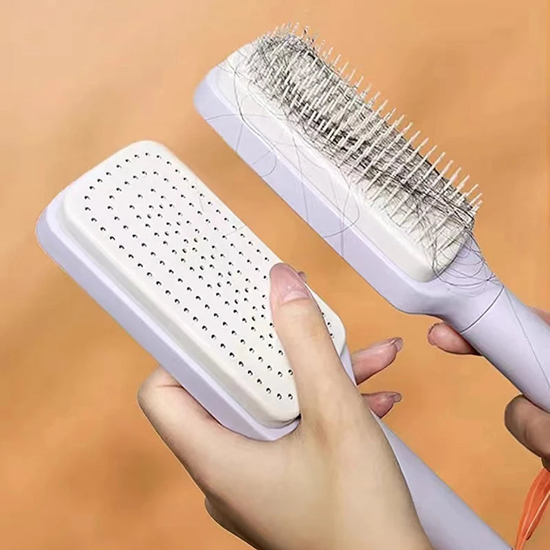 Peine giratorio para levantar el cabello, limpieza con un clic, peine de masaje elástico, cojín de aire, peine con airbag, peine antiestático para mujer