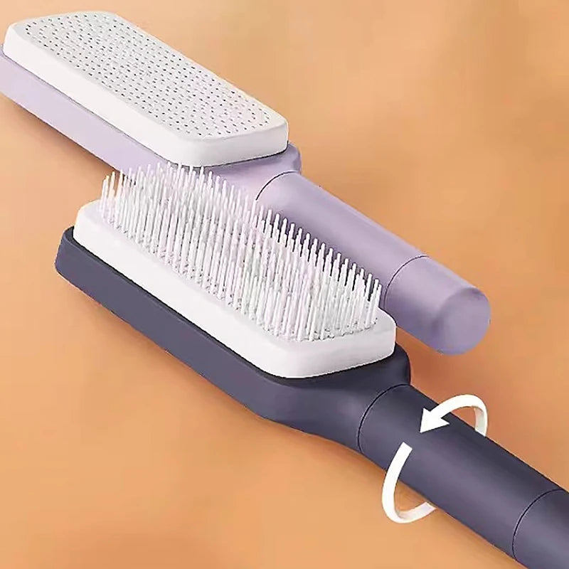 Peine giratorio para levantar el cabello, limpieza con un clic, peine de masaje elástico, cojín de aire, peine con airbag, peine antiestático para mujer