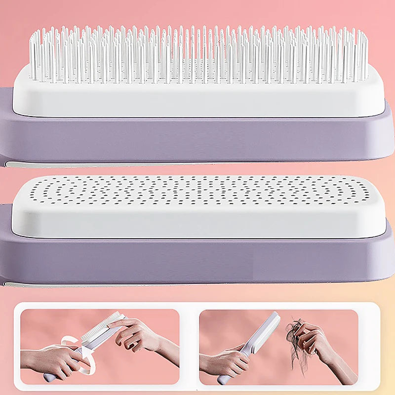 Peine giratorio para levantar el cabello, limpieza con un clic, peine de masaje elástico, cojín de aire, peine con airbag, peine antiestático para mujer
