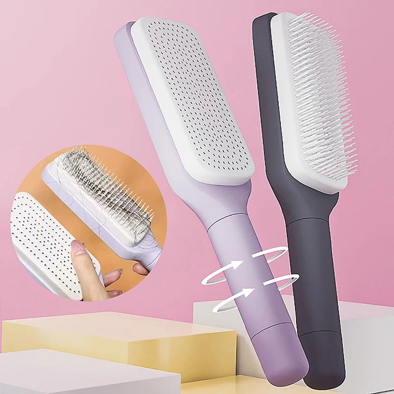 Peine giratorio para levantar el cabello, limpieza con un clic, peine de masaje elástico, cojín de aire, peine con airbag, peine antiestático para mujer
