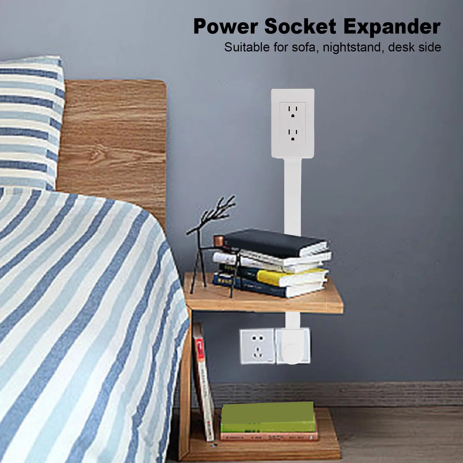 Extensor de toma de corriente eléctrica Características de la regleta de enchufe plano Gira 180° Uso del extensor de tomas de corriente detrás del sofá Mesitas de noche Escritorio